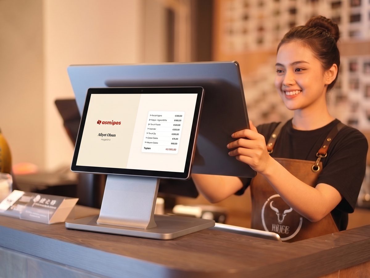 Asmipos dokunmatik kasa ekranında adisyon onayı